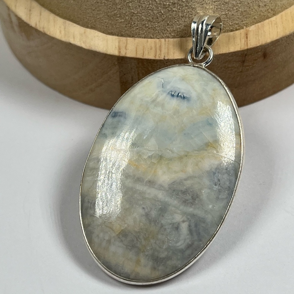 925 Sterling Silver Overlay Blue Rhodochrosite Gemstone Statement Pendant